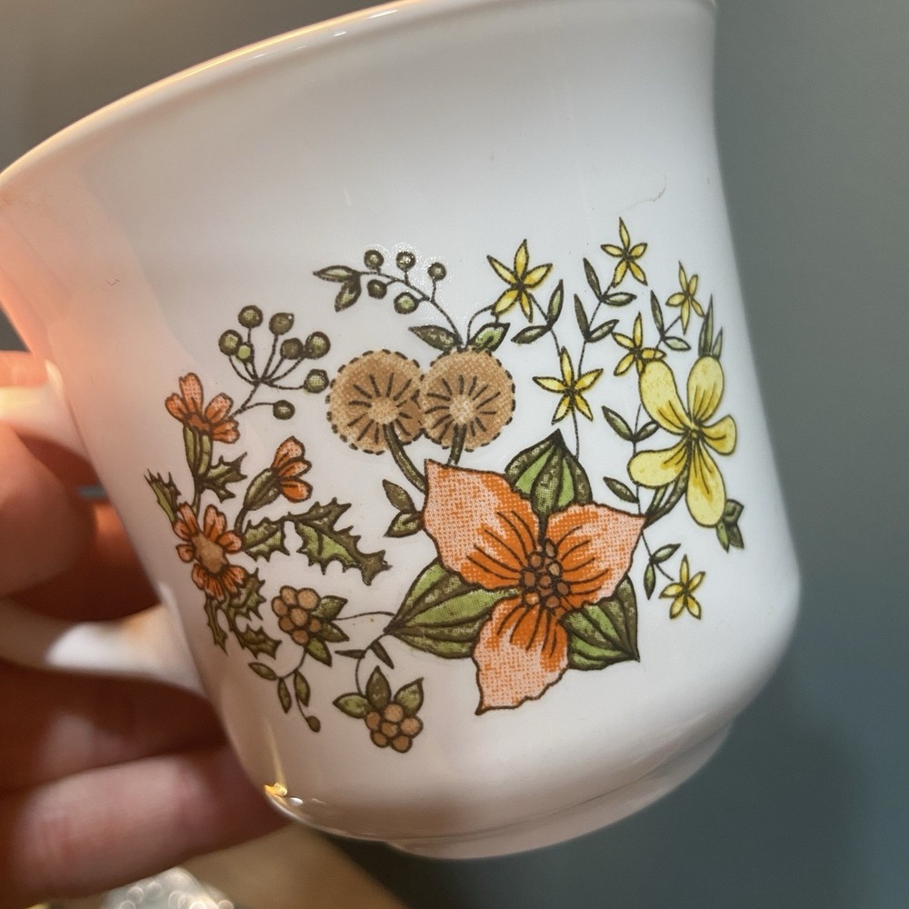 4 Vtg 1970 Corelle Corning Ware "Indian Summer"Coffee Cups Orange Yellow & Green - Picture 7 of 7